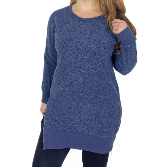 VS VICTORIA’S SECRET Navy Fuzzy Fleece Long Tunic Pullover Sweatshirt Medium - Picture 1 of 8